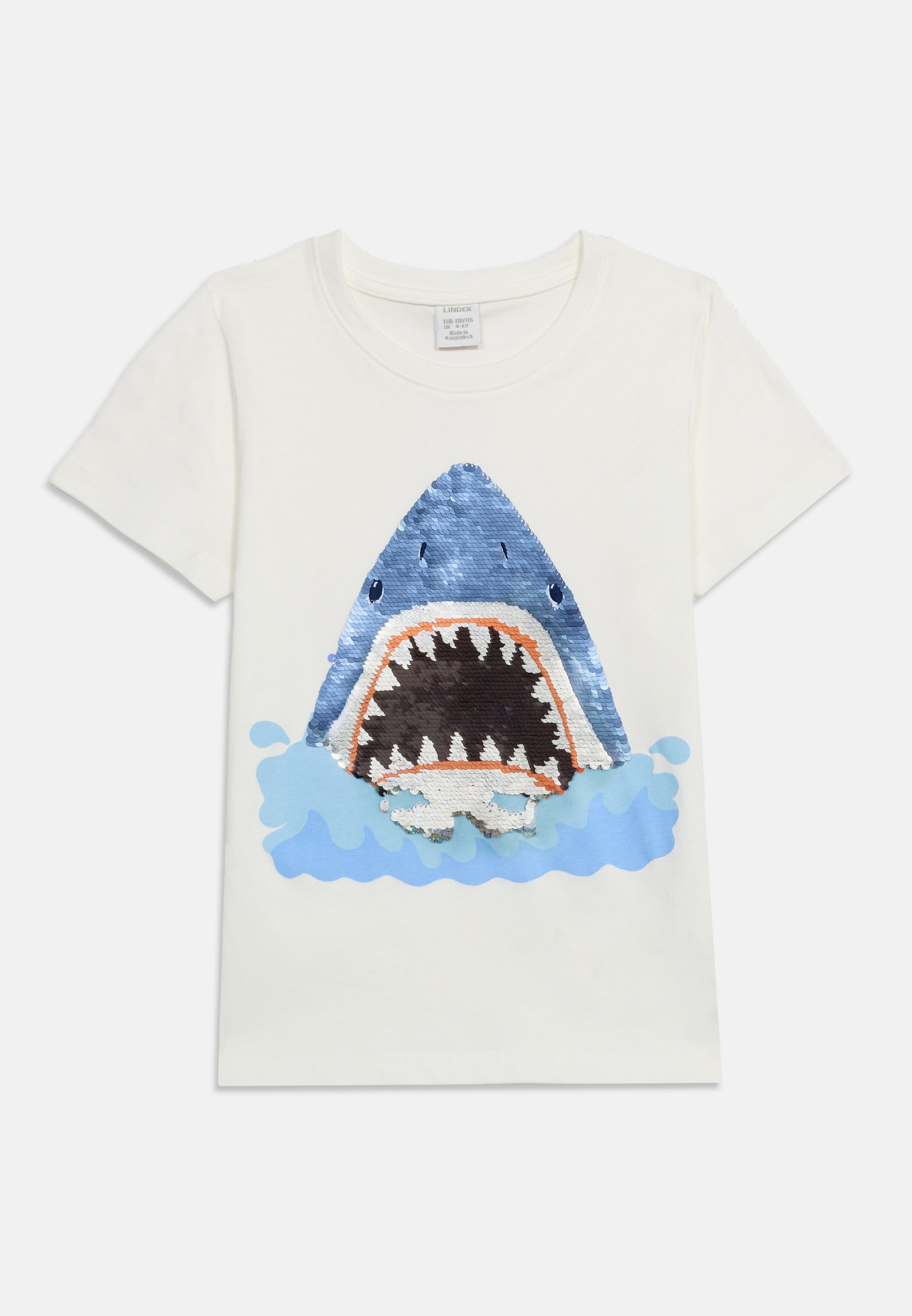 Lindex SHARK SEQUINS - Marškinėliai su spaudiniu - off white