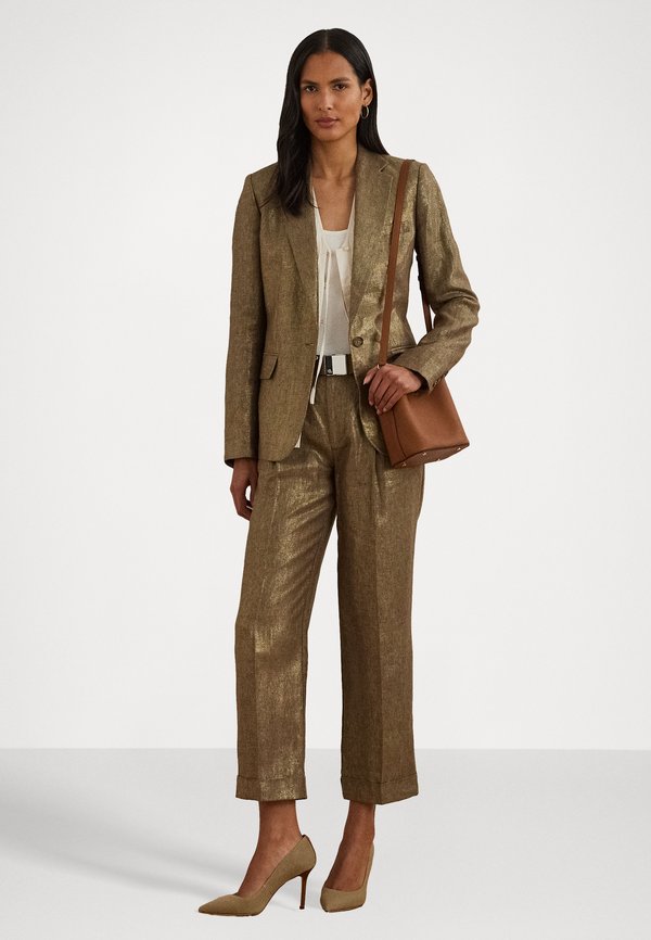PLEATED METALLIC LINEN CROPPED PANT - Trousers - metallic bronze3