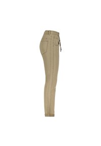 Beige, slim-fit bukser lavet af bomuldsblanding, med elastisk talje med snor og opkrøllede cuffe, synlige sidelommer.