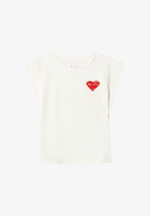 Hvid t-shirt med korte ærmer med et lille rødt hjerte og teksten 'Pepe Jeans' på venstre brystområde.