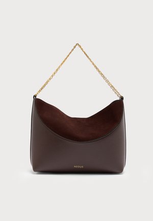 Tumepruun nahast hobo-kott pehme seemisnahast sisevoodriga, kuldse ahelrõhkme ja väikese kuldse "NEOUS" logoga esikeskmes.