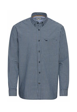 Langsleeve overhemd met knopen in een donkerblauwe en lichtblauwe geruite print, gemaakt van zachte stof, met een borstzak en een klassieke kraag.