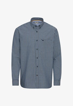 Langärmliges Hemd mit Knopfleiste in navyblauem und hellblauem Karomuster, gefertigt aus weichem Stoff, mit einer Brusttasche und klassischem Kragen.
