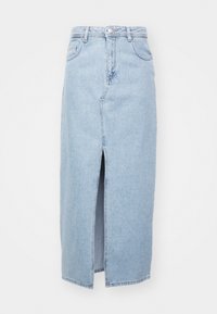 Svetlo modra denim krila z zarezo spredaj, z zankami za pas in klasičnim dizajnom s petimi žepi. Gladka tekstura s čistim zaključkom.