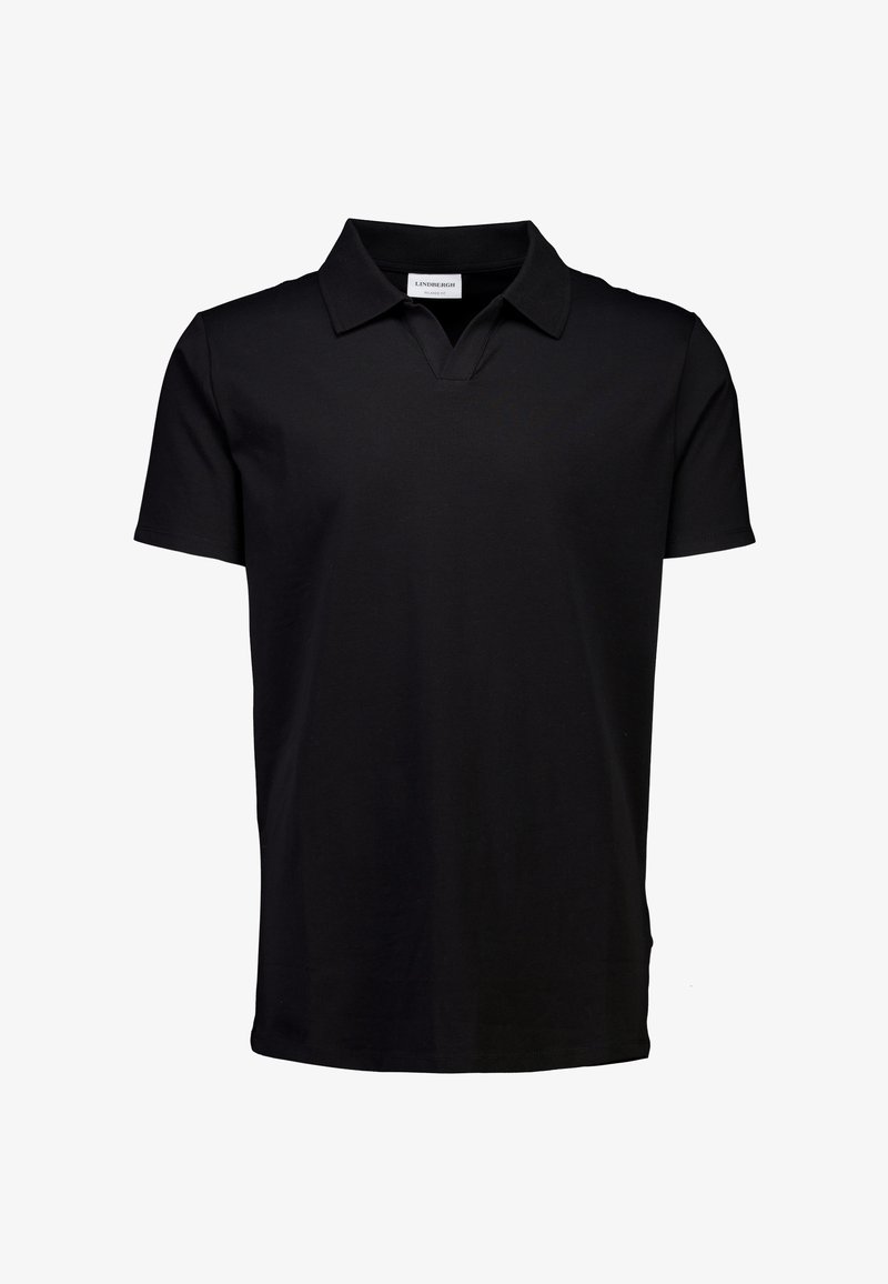 Czarna koszulka polo wykonana z mieszanki bawełny, z klasycznym kołnierzykiem i krótkimi rękawami, o gładkiej fakturze bez widocznych wzorów.