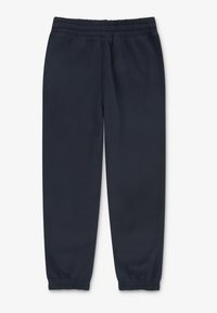 Pantalones de chándal de color navy con cinturilla elástica y puños ajustados, hechos de material de algodón suave. Sencillos, de un color sólido y sin patrones.