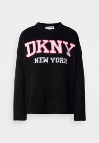 VARSITY LOGO CREW NECK RELAXED - Pullover - black/ivory/azalea