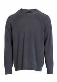 Grijze sweater gemaakt van een zachte gebreide stof, met een ronde hals, geribbelde schouderdetails en lange mouwen met een relaxte pasvorm.