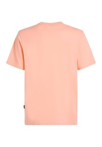 Kortærmet T-shirt i blød ferskenfarvet bomuld med rund halsudskæring og afslappet pasform, uden synlige mønstre eller grafik.