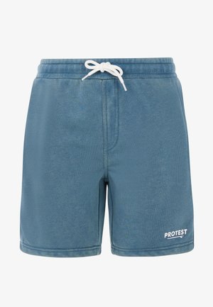 Blauwe katoenen shorts met een elastische tailleband en witte trekkoord. Beschikt over zijzakken en een logo-opdruk op het rechteronderbeen.