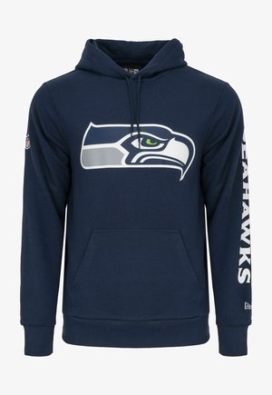 Felpa blu navy in misto cotone, con un grande logo dei Seahawks sulla parte anteriore e la scritta "SEAHAWKS" stampata in bianco sulla manica.
