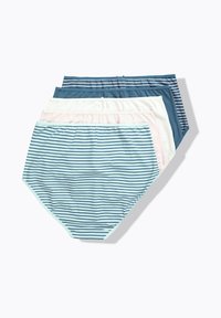 Balíček čtyř bavlněných hipsterských kalhotek v kombinaci jednobarevných a proužkovaných vzorů, s elastickými pasy z měkkých materiálů.