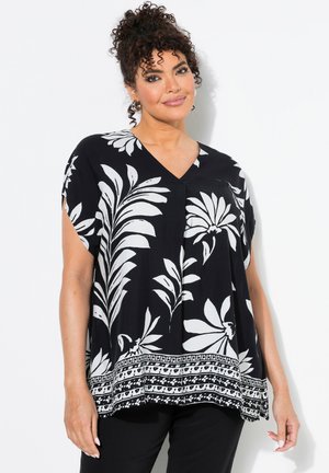 Ulla Popken STRIPED HEM FLORAL - Blouse - black