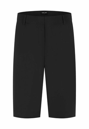 Zwarte, op maat gemaakte shorts tot op de knie met riemlussen en een vlakke voorkant, gelabeld als Lady Day collectie.