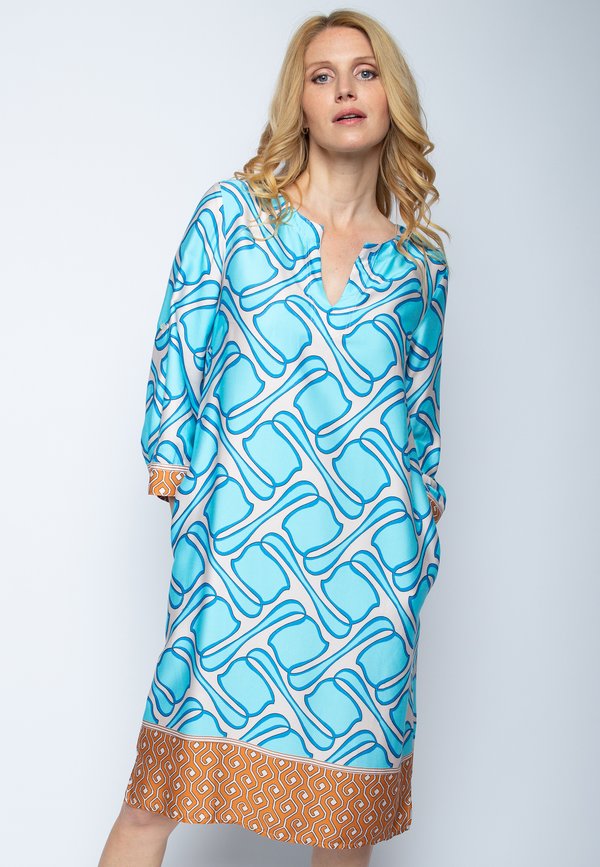 Freizeitkleid - aqua cognac border