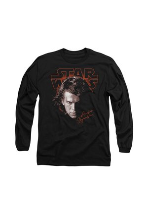 Black long-sleeve t-shirt featuring a graphic of a character's face from Star Wars, with text "Star Wars" and "Anakin Skywalker" in orange.