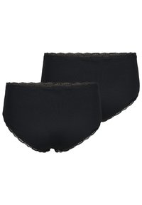 Black cotton briefs, featuring a scalloped lace trim along the waistband and leg openings, providing a smooth texture and fit.