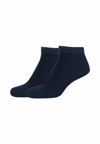 Calcetines de tobillo en azul marino, hechos de un tejido suave y elástico. Presentan punteras reforzadas y un diseño simple y sin costuras.