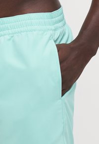 Világoszöld úszónadrág sima szövetből, rugalmas derékkal, oldalsz zsebével és laza, kényelmes fitten.