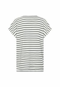 Stribet kortærmet t-shirt i hvid og grå med en ribbet tekstur. Har en klassisk rund halsudskæring og en løs pasform.