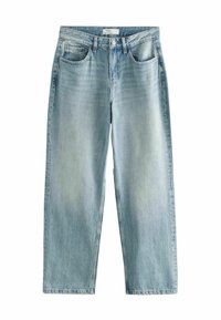 Lichtblauwe baggy jeans van denim, met een hoge taille, vijf-pocket ontwerp en een zachte textuur met een lichte vervaging.