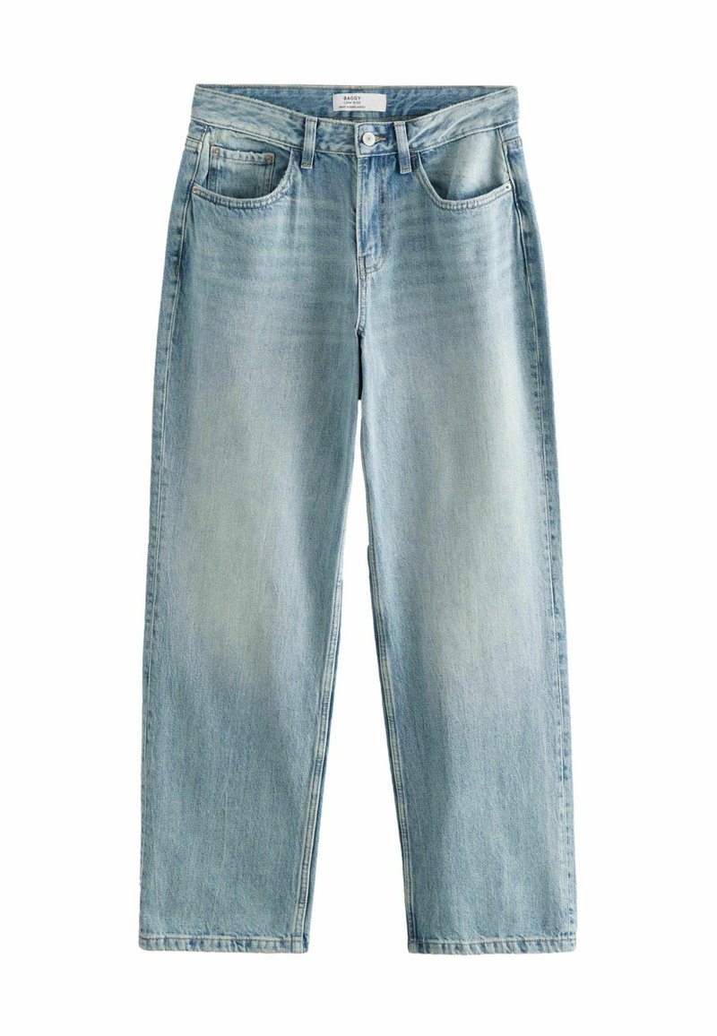 Lichtblauwe baggy jeans van denim, met een hoge taille, vijf-pocket ontwerp en een zachte textuur met een lichte vervaging.