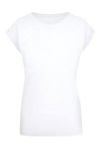 White short-sleeve t-shirt with a rounded neckline and rolled sleeves. Made of soft cotton fabric, featuring a relaxed fit and smooth texture.