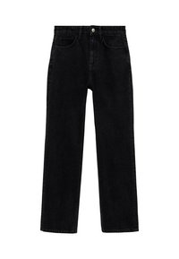 Svarta jeans i denim med rak passform, featuring knäppning, framfickor och en klassisk fem-fickors design.