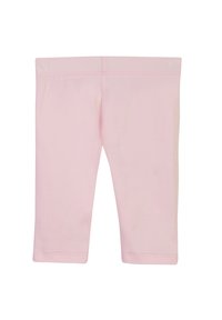 Leggings in cotone rosa con una cintura elasticizzata. Presentano una texture liscia e un design aderente, che termina poco sopra la caviglia.