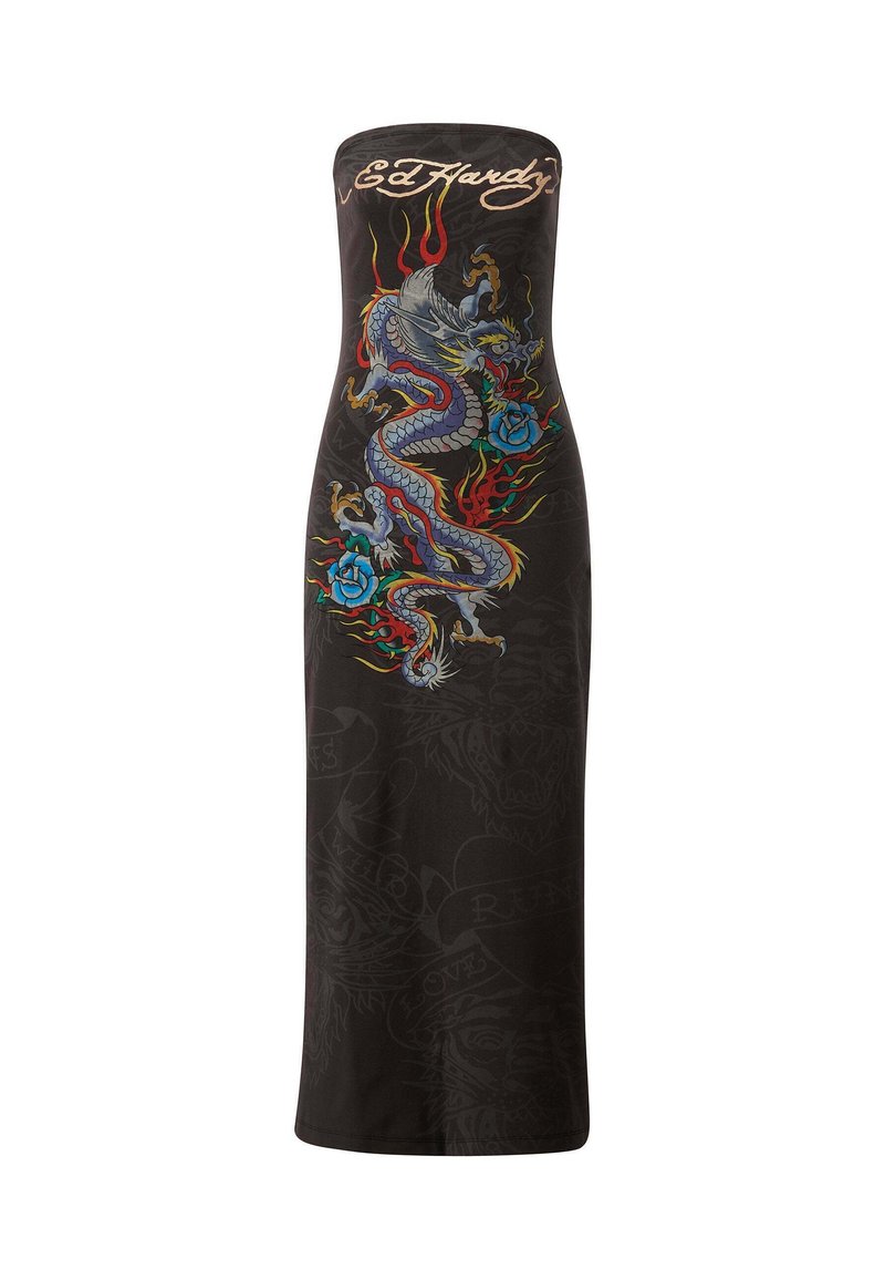 chinese dress ladies ED HARDY TATTOO COLLAGE PRINT MIDI DRESS  AKIRA