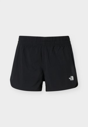 Schwarze Sportshorts mit elastischem Bund und kleinem weißen The North Face-Logo an der unteren rechten Beinseite.