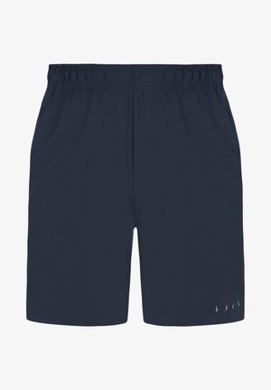 Tengerészkék sportnadrág könnyű anyagból, rugalmas derékkal és két oldalsó zsebbel. Diszkrét logórészlet a szegély közelében.