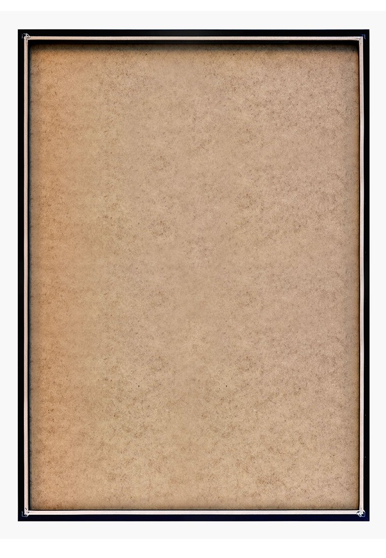 Schwarzer rechteckiger Rahmen, der eine glatte, strukturierte beige Oberfläche umschließt. Die Rahmenkanten sind leicht gerundet, mit sichtbarem Zubehör in den Ecken.