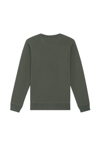 Donkergroen sweatshirt met lange mouwen, ronde hals, ribgebreide manchetten en zoom. Glad stoffen oppervlak met stiksels.