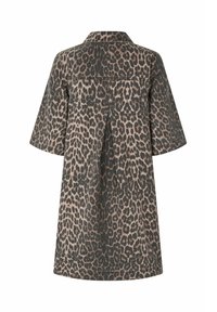 Leopardprint overhemdjurk met een kraag, korte mouwen en een relaxed fit. Gemaakt van een textuurstof, met donkerdere en lichtere vlekken.
