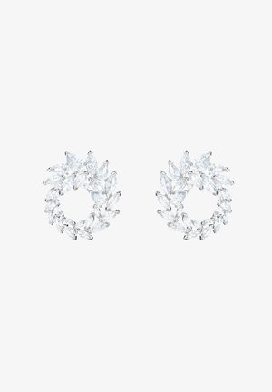 Boucles d'oreilles en ton argent avec un design circulaire orné de cristaux clairs taille marquise, créant un effet de motif floral.
