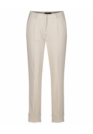 Beige vrijetijdsbroek met een rechte pijp, voorzien van voorplooien, zijzakken en een opgerolde zoom voor een gestructureerde uitstraling.