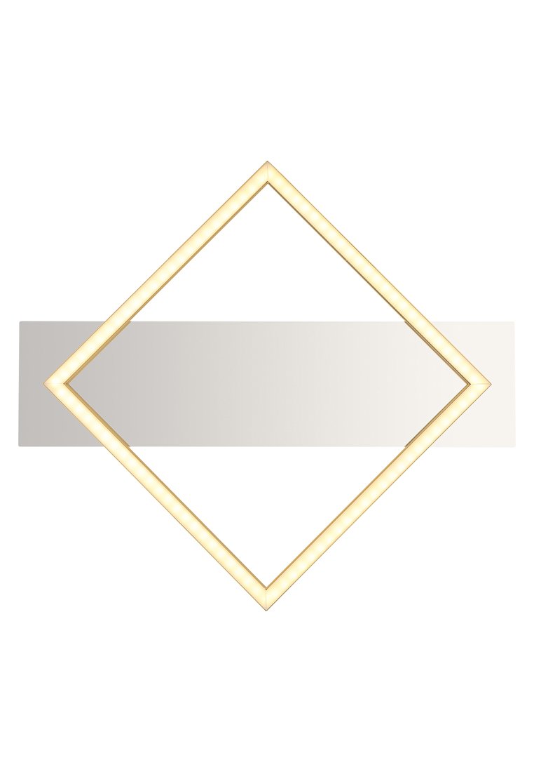 Apliques de luz LED cuadradas montadas en diagonal en una pared, con una sombra rectangular horizontal detrás de ellas.