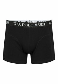 Schwarze Baumwoll-Boxershorts mit einem U.S. Polo Assn. Logo-Bund. Verfügt über ein enges Design und eine glatte Textur. Nähte sind sichtbar.