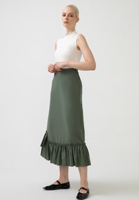 Touché Privé FRILLED POPLIN  - sukňa v tvare A - khaki