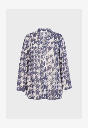 Košulja na kopčanje u plavo-bijelom uzorku pasa zub, s dugim rukavima, ovratnikom u obliku slova V i jednim džepom na prsima. Lagani materijal.