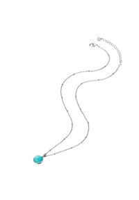 Silver chain necklace featuring a round turquoise pendant. The chain has a delicate link design with a lobster clasp and extension chain.