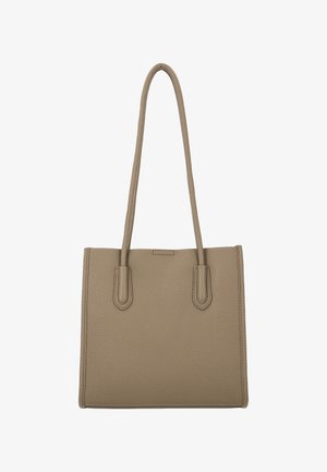 Sac fourre-tout en cuir camel avec deux longues sangles, forme rectangulaire, finition texturée, sans quincaillerie ni ornements visibles.