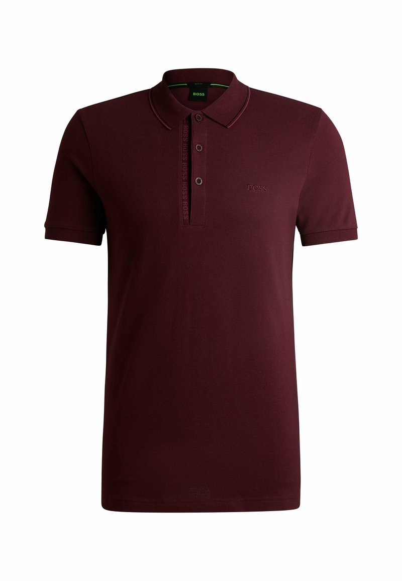 Bordeaux polo shirt van een katoenmix, met een twee-knopsknopsluiting, ribbels op de kraag en een tonale logo borduring op de borst.