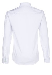 Bílá košile s dlouhým rukávem zapínaná na knoflíky, se rovně střiženým lemem a špičatým límcem. Má zap�ínání na knoflíky na manžetách a hladkou, texturovanou bavlněnou látku.