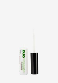 Colla adesivo Duo in un tubetto bianco con testo verde e tappo nero, dotato di un pennello applicatore per un'applicazione precisa.