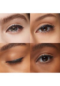 Quattro immagini ravvicinate di occhi diversi. Le caratteristiche notevoli includono colori differenti dell'iride, lunghezze delle ciglia e stili di eyeliner con sopracciglia definite.