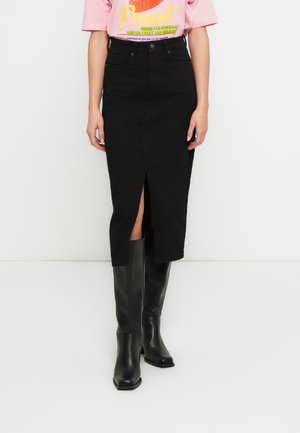 SIRI FRONT SLIT - Blyantskjørt - black denim