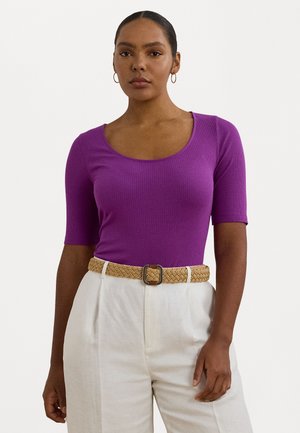 RIB-KNIT COTTON-BLEND ELBOW-SLEEVE TEE - T-shirt basic - purple dawn
