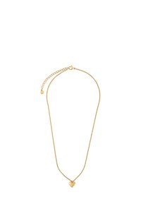 Lanț de aur cu un pandantiv mic, strălucitor în formă de inimă. Lanțul este delicat, cu un finisaj texturat și un sistem de închidere ajustabil.